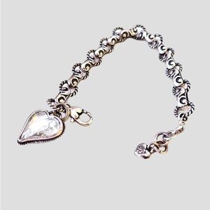Silver Heart Charm Bracelet Pebble Chain.  Reversible crystal one side.